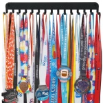 Race Medal Hanger Holder Display Shelf Bib Rack with 15 Display Rack Organizer Gymnastic Soccer Running Marathon Runners Ribbon Lanyard Display Award Shelf Rack in Black Color